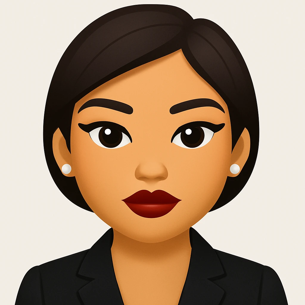 iPhone emoji style, short hair, based on the woman in the reference image. emoji