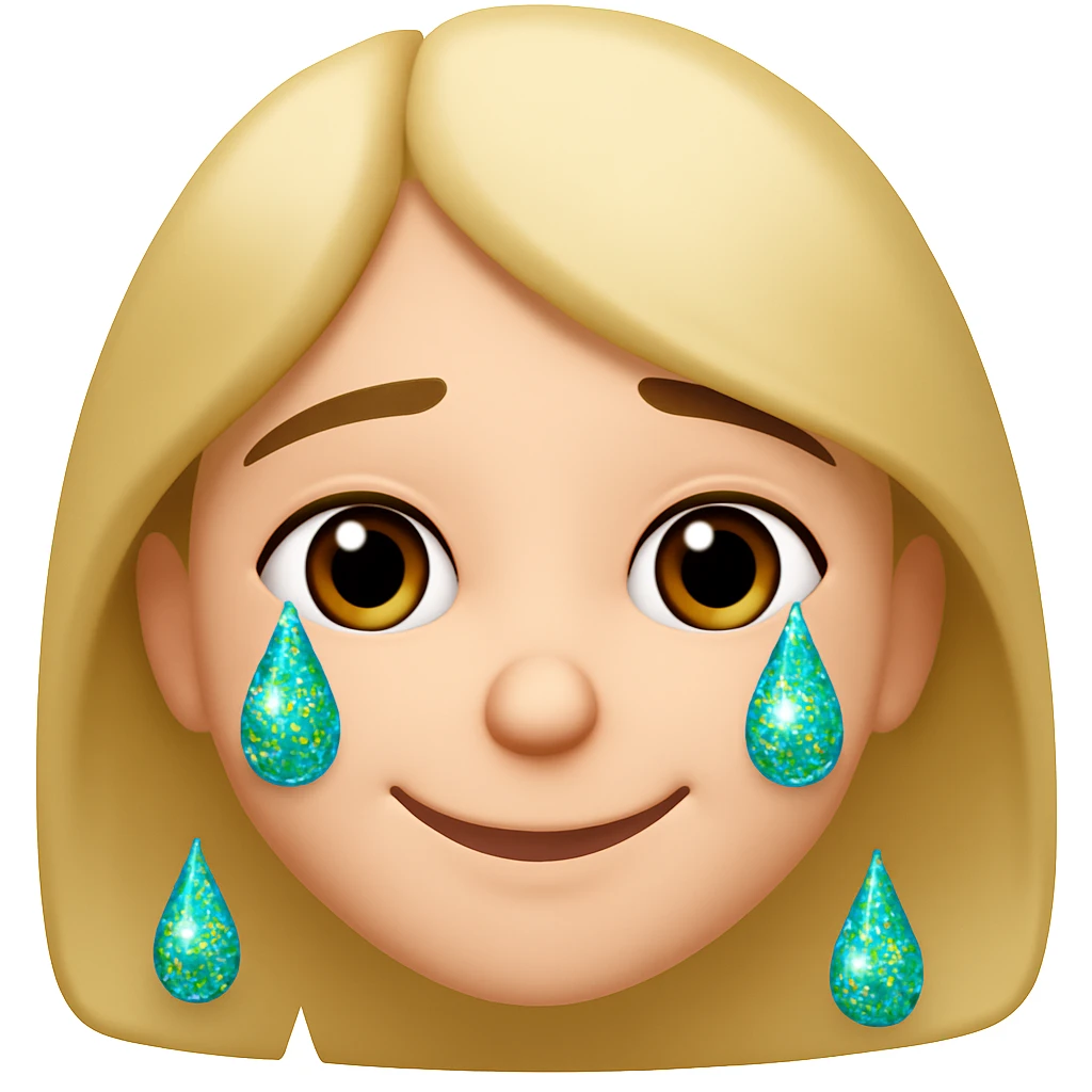 Make the crying face emoji's tears glittery and make the lips smile, originally in apple style emojis emoji