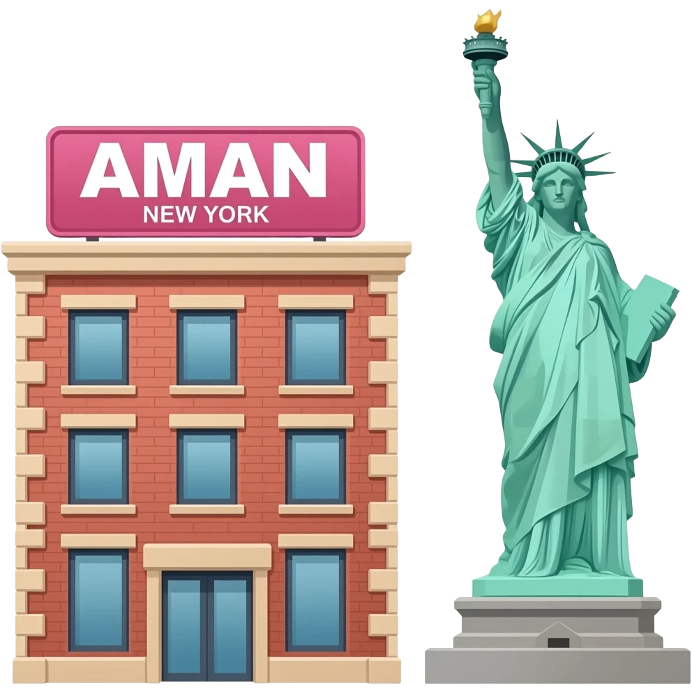 Pink Aman New York Building SignBoard in New York  Statue of Liberty emoji