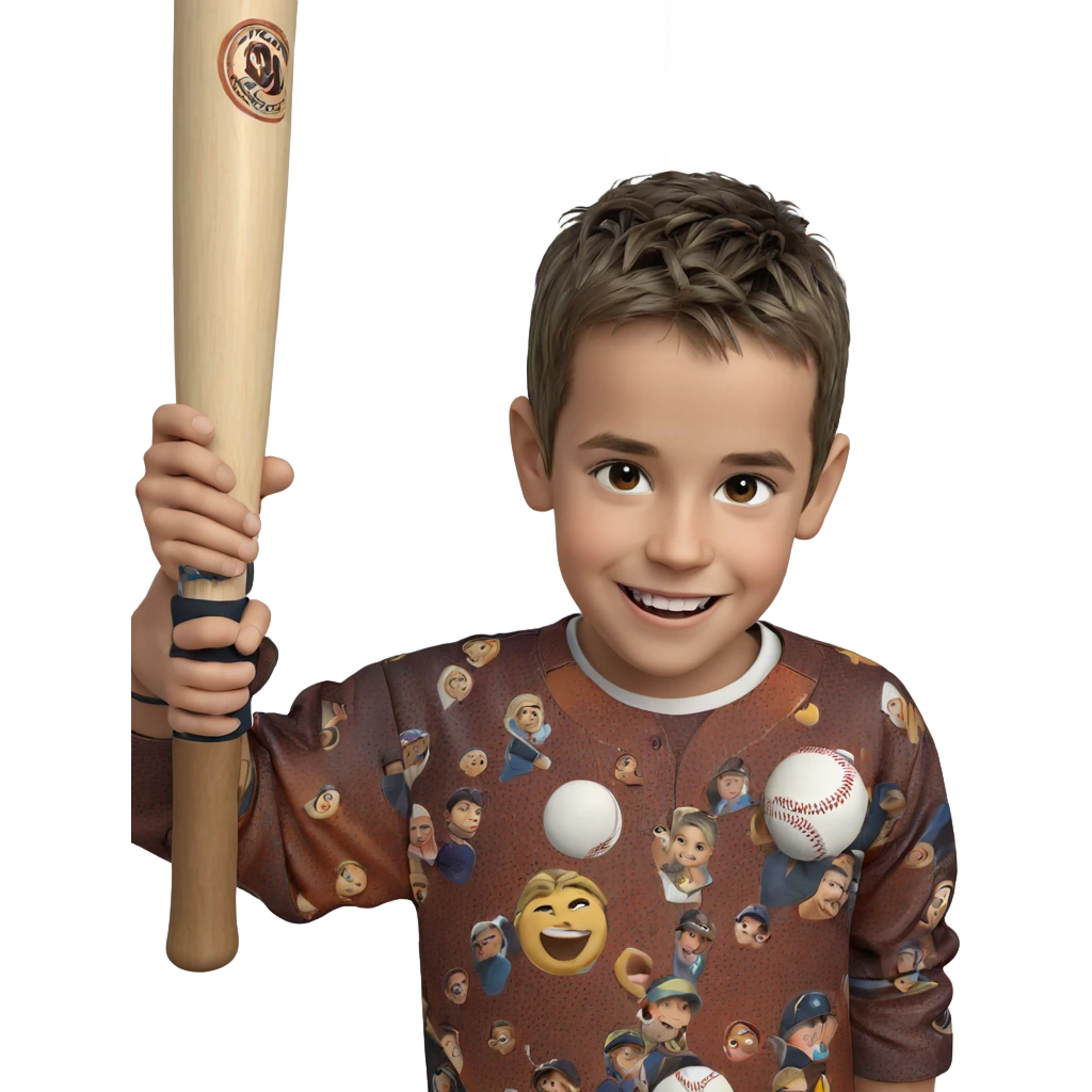 smiling boy with baseball bat emoji