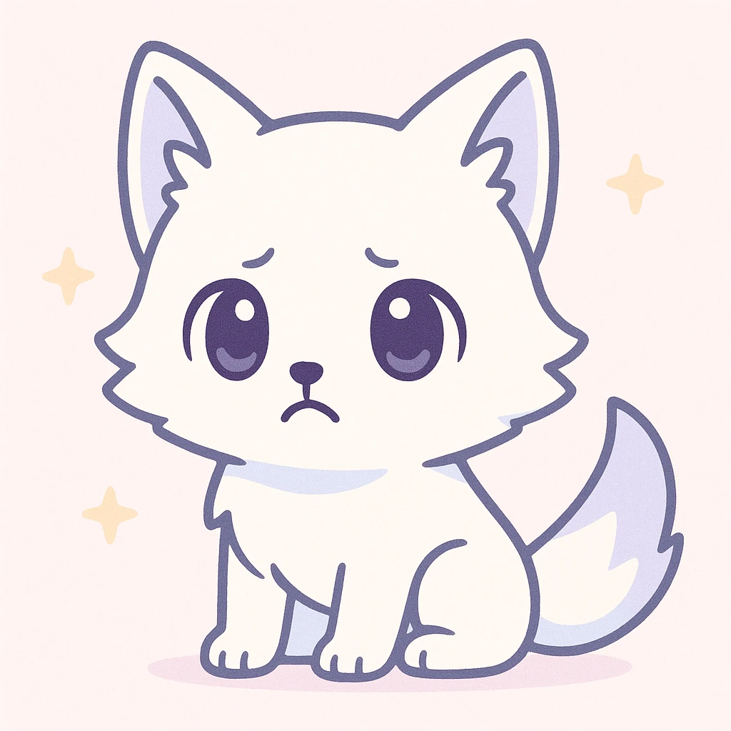 white anime wolf frowning, stylized with bold lines, anime influence emoji