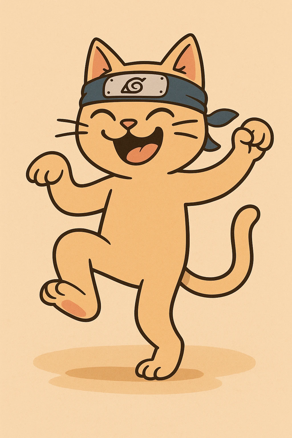 cat dancing with a naruto headband, joyful and energetic atmosphere, simple background emoji