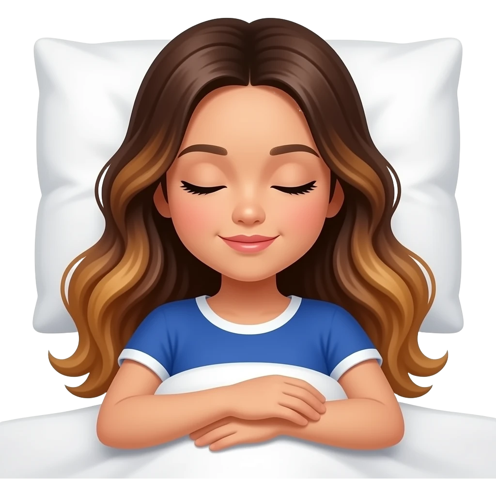 Beautiful Filipino girl with pillow long wavy hair brown balayage sleeping emoji