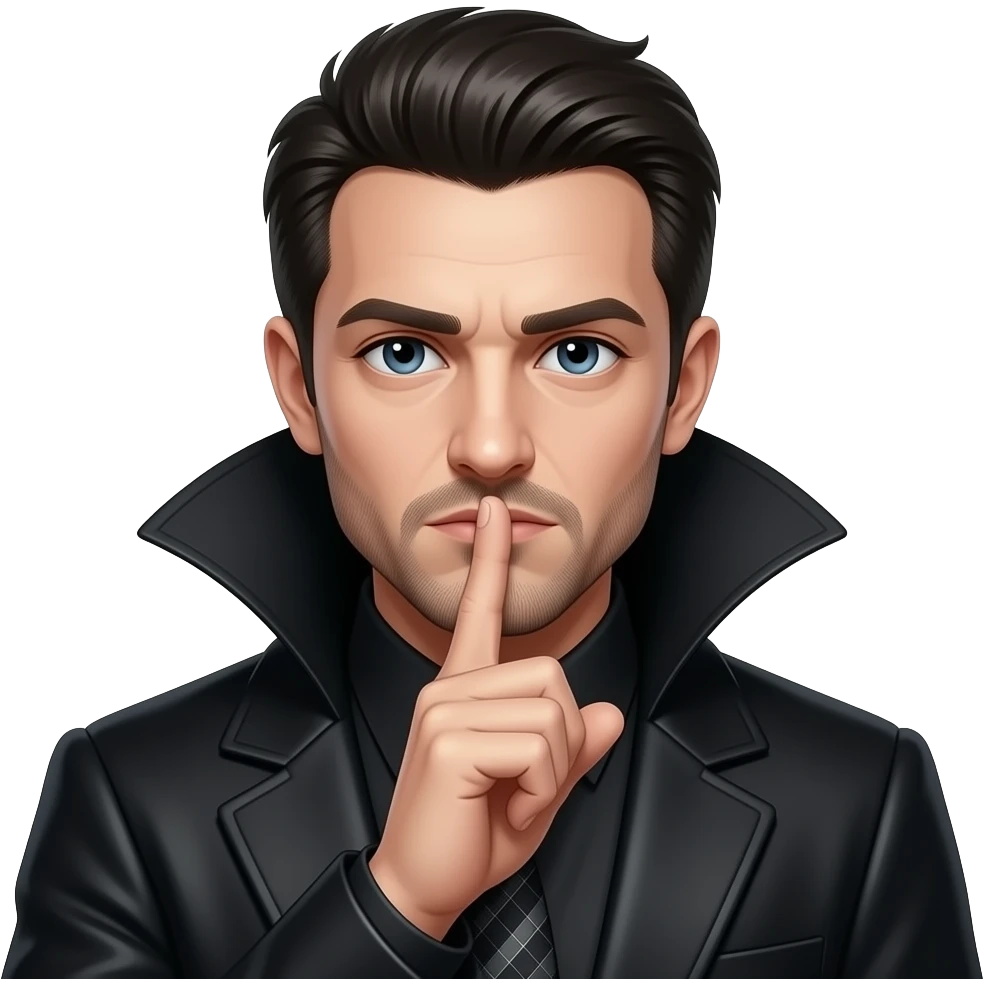Gothic guy golding his index finger over his mouth shushing emoji