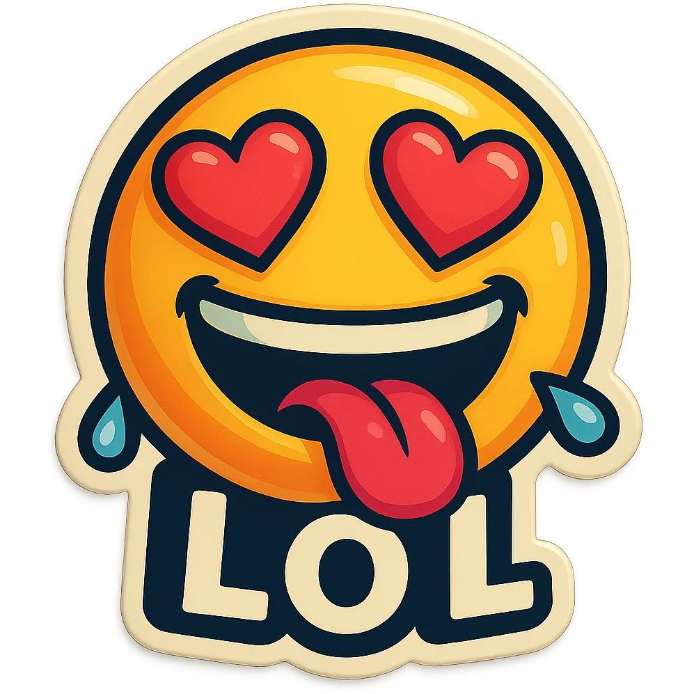 mouth open with tongue out heart shaped eye add the words “ LOL " in White
Laughing crying 😂😂 emoji