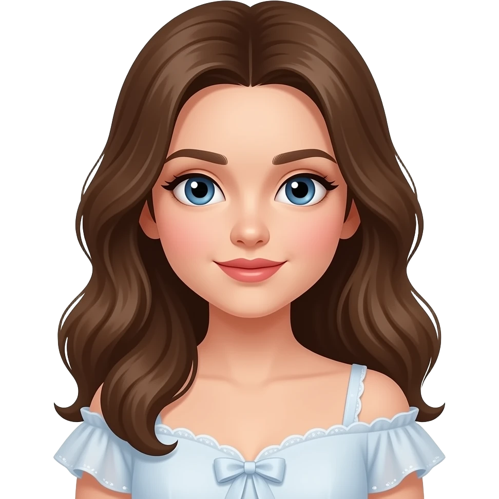 Gostaria de uma garota bonita bem vestida com olhar de apaixonada mas os olhos azuis e o cabelo castanho emoji