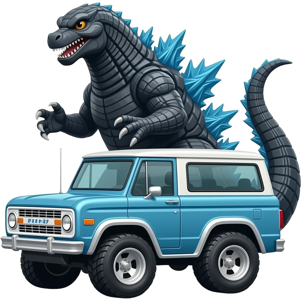 Godzilla behind 1967 ford bronco in blue emoji