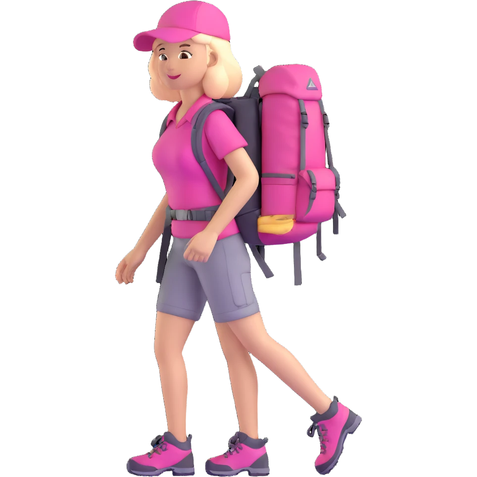woman wearing pink clothes with hiking backpack emoji