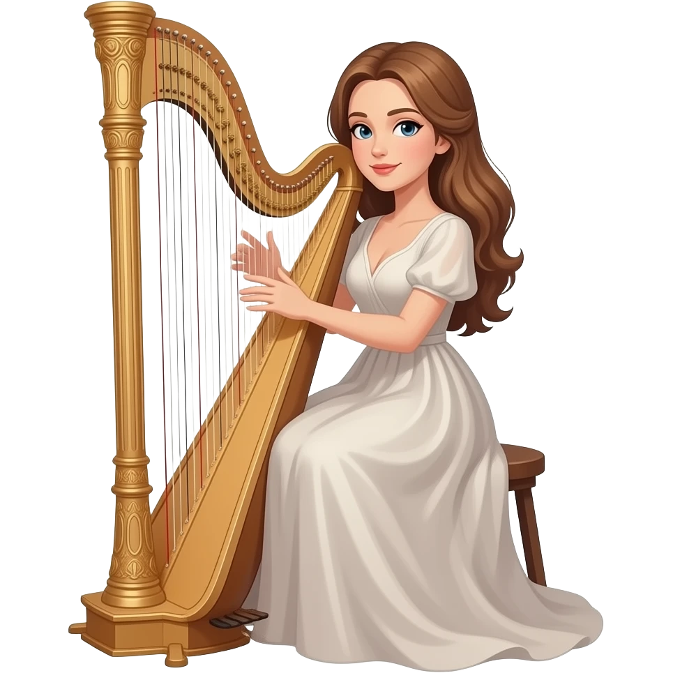 Light brown  hair woman playing the harp in a dress emoji
