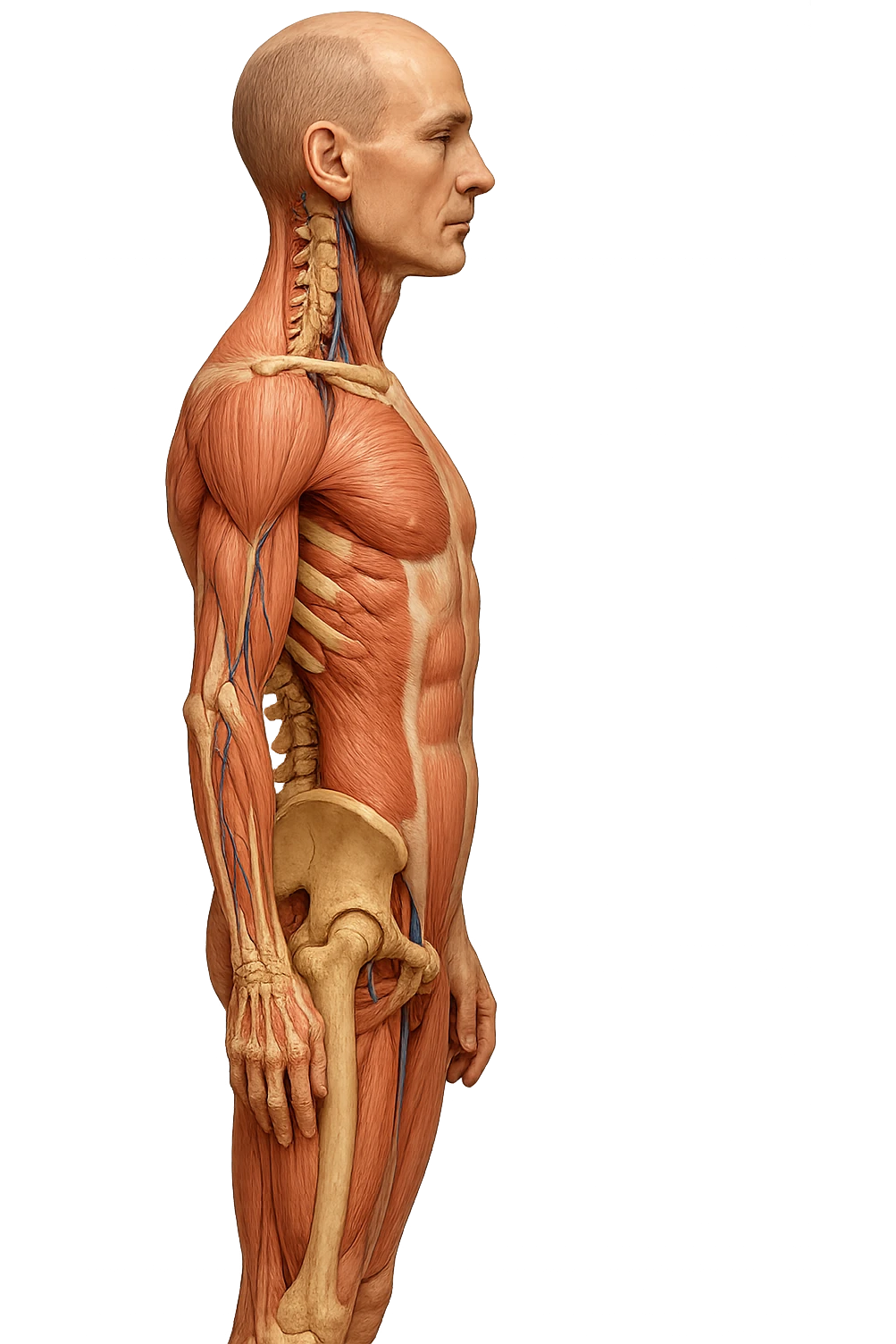 corpo umano anatomico di profilo realistico con schiena piatta, iperrealistico 4k emoji