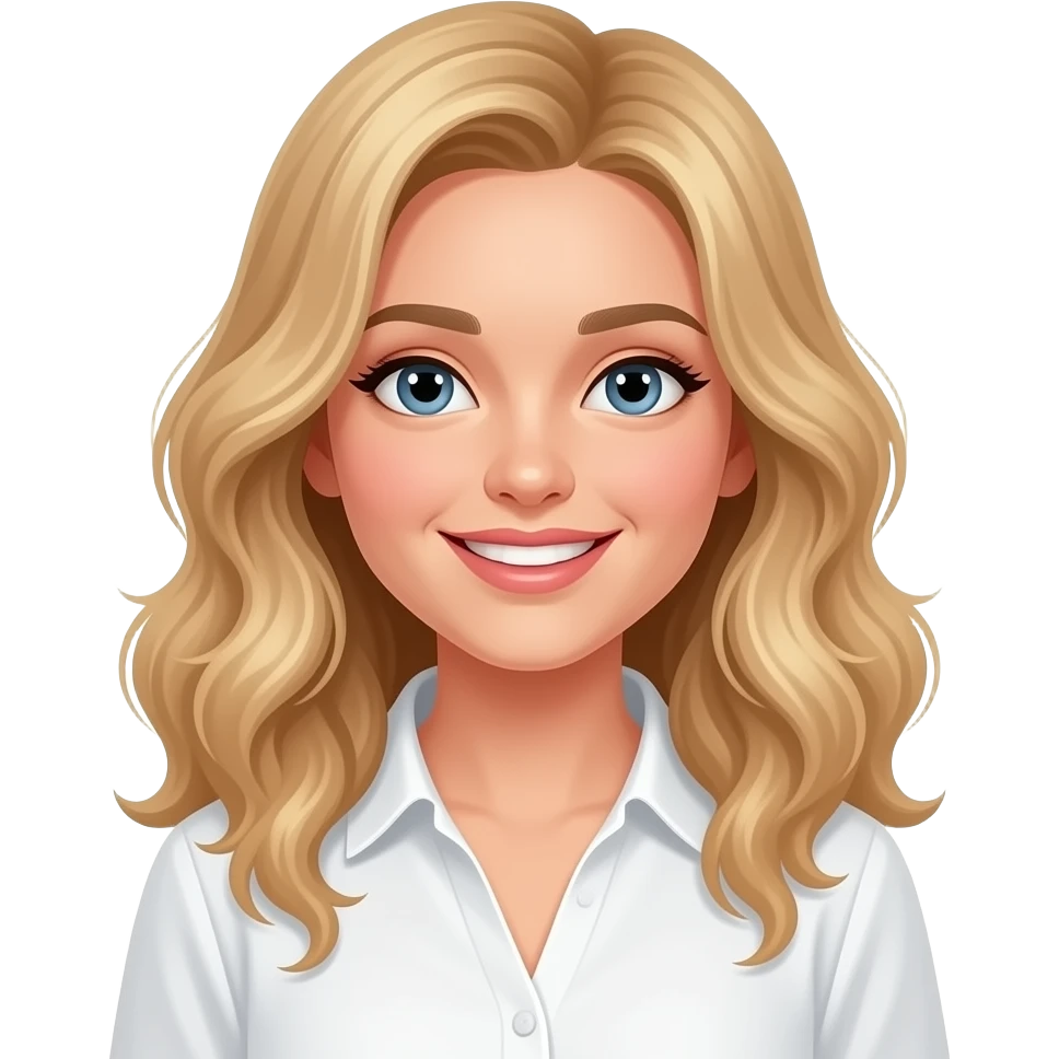 uma menina com o cabelo loiro com umas ondas no cabelo e uma blusa toda branca emoji