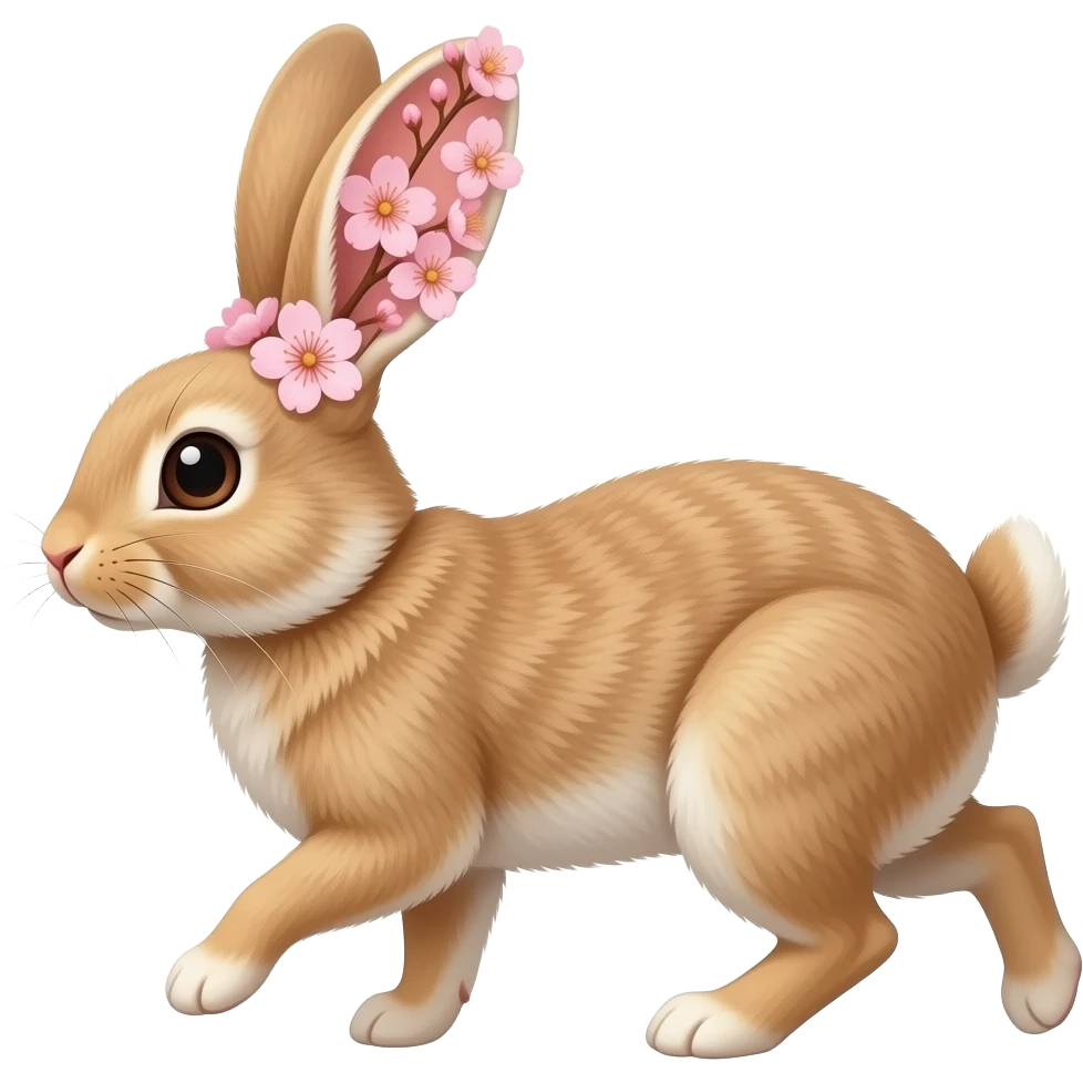 토끼가 벚꽃 귀에 꽂고 나들이 가는 emoji