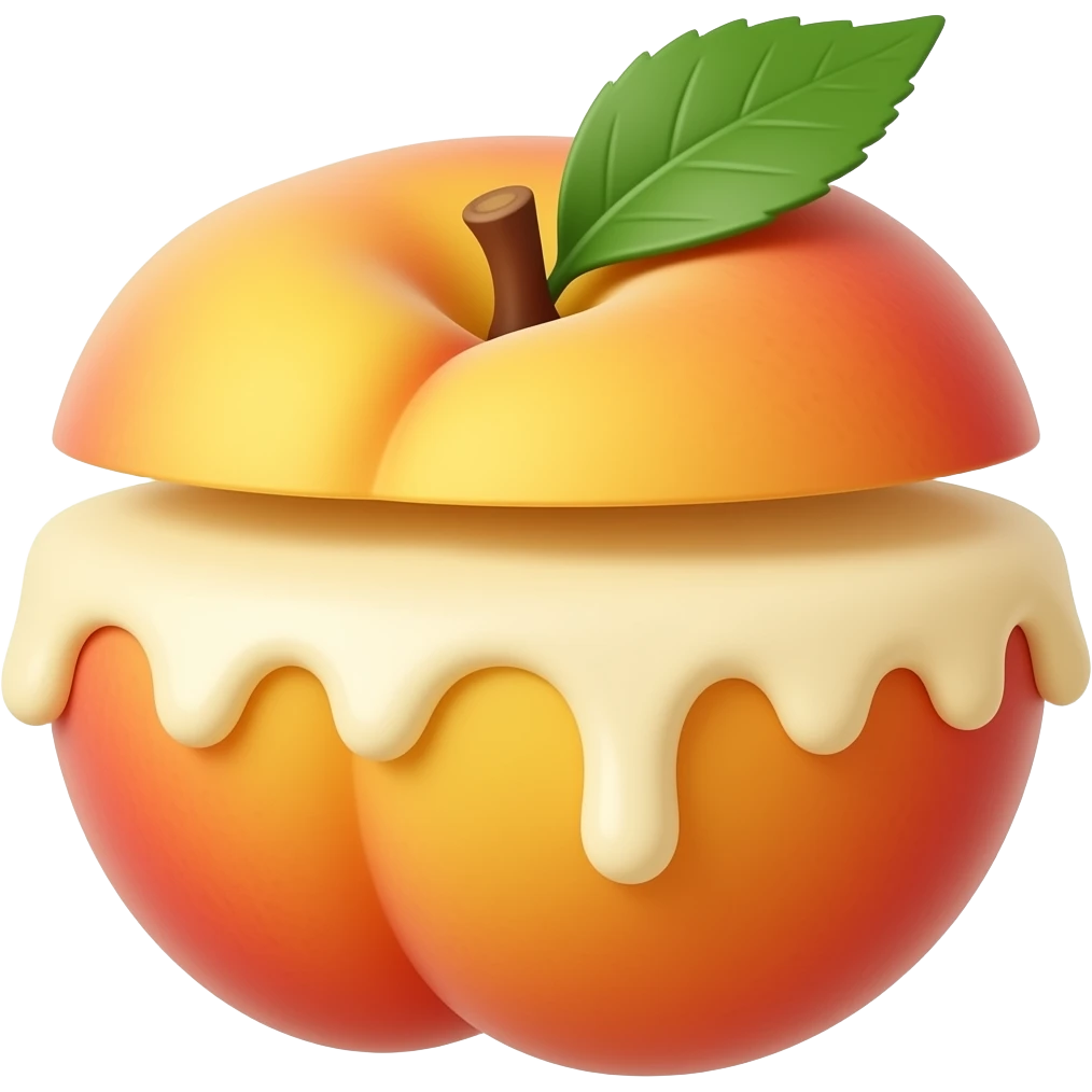 White chocolate dripping from the inside of peach no pit emoji