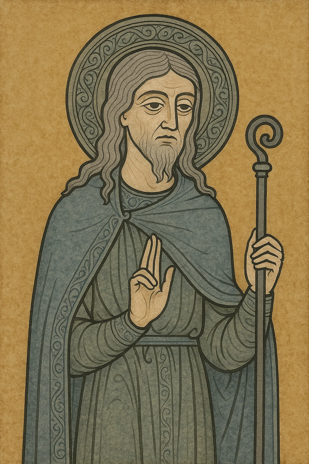 medieval wise woman, long gray hair, mystical, historical style emoji