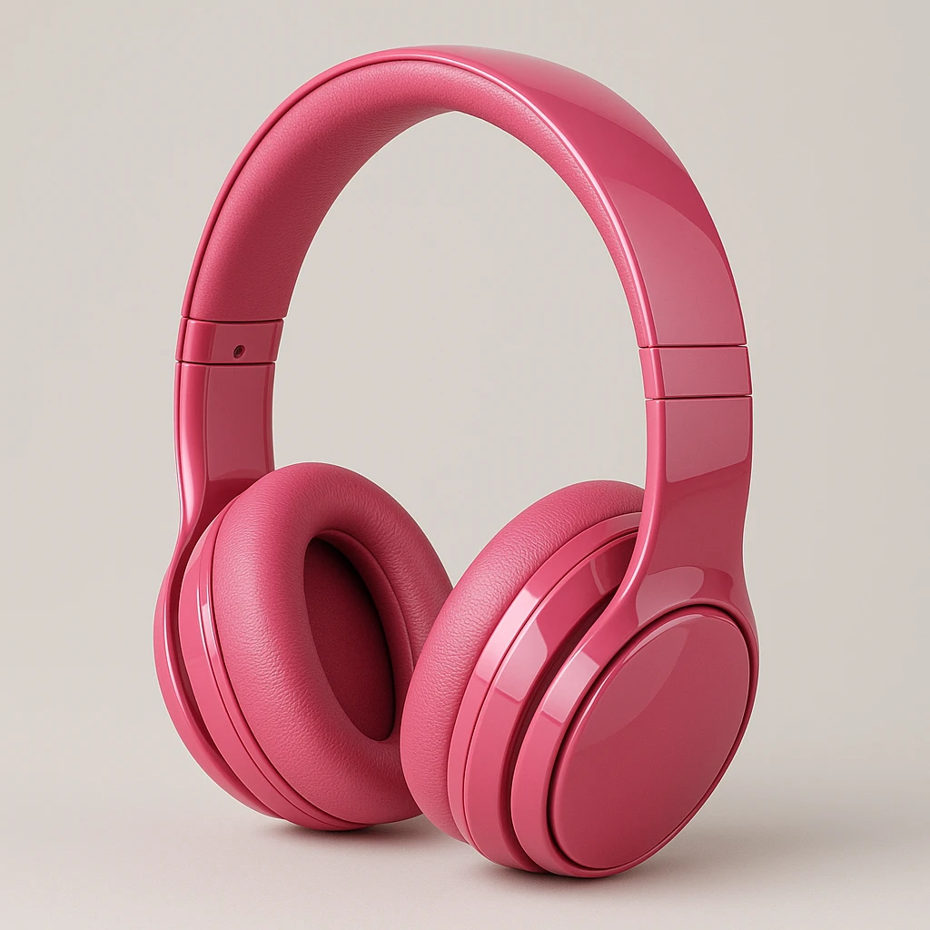 pink headphones, modern, glossy emoji