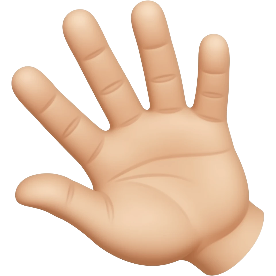 Close-up of a single human hand showing exactly three fingers: index, middle, and ring fingers up. The thumb and pinky (little finger) are curled completely down. Palm facing forward. Cartoon style. emoji