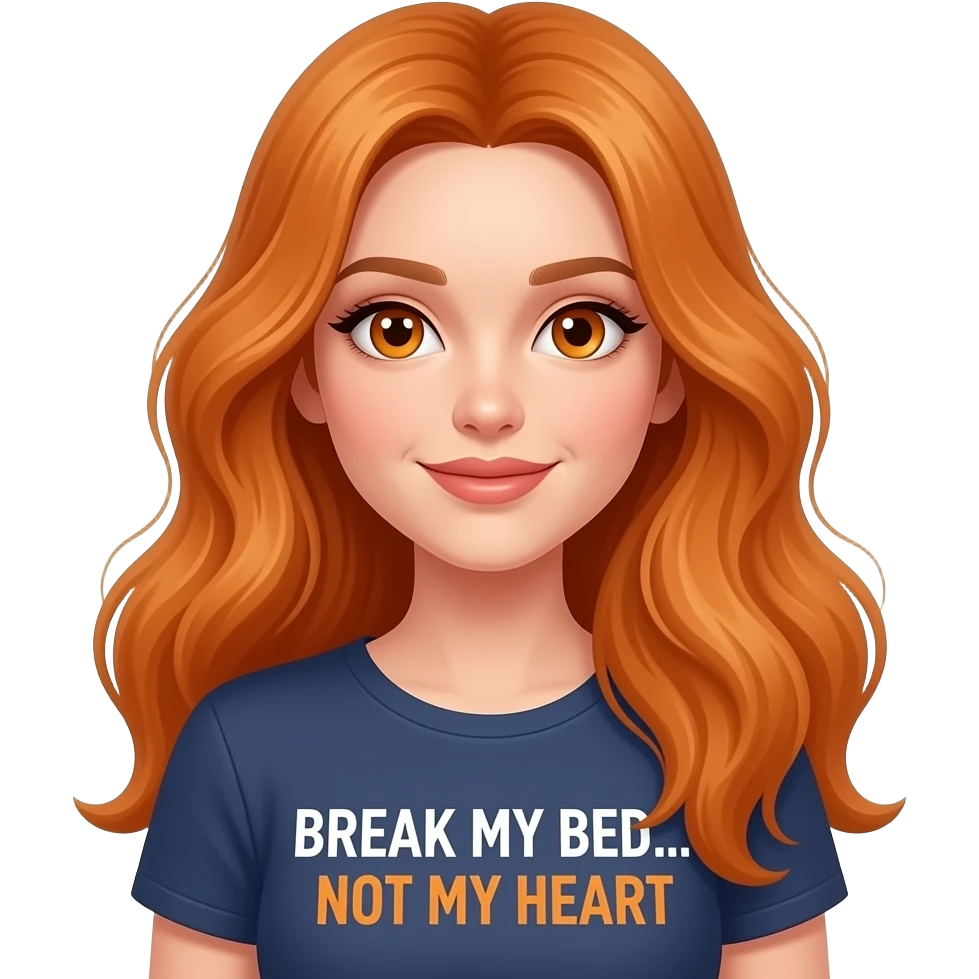 sexy girl with overlong ginger hair and ginger eyes a top with BREAK MY BED... not my HEART written on it emoji