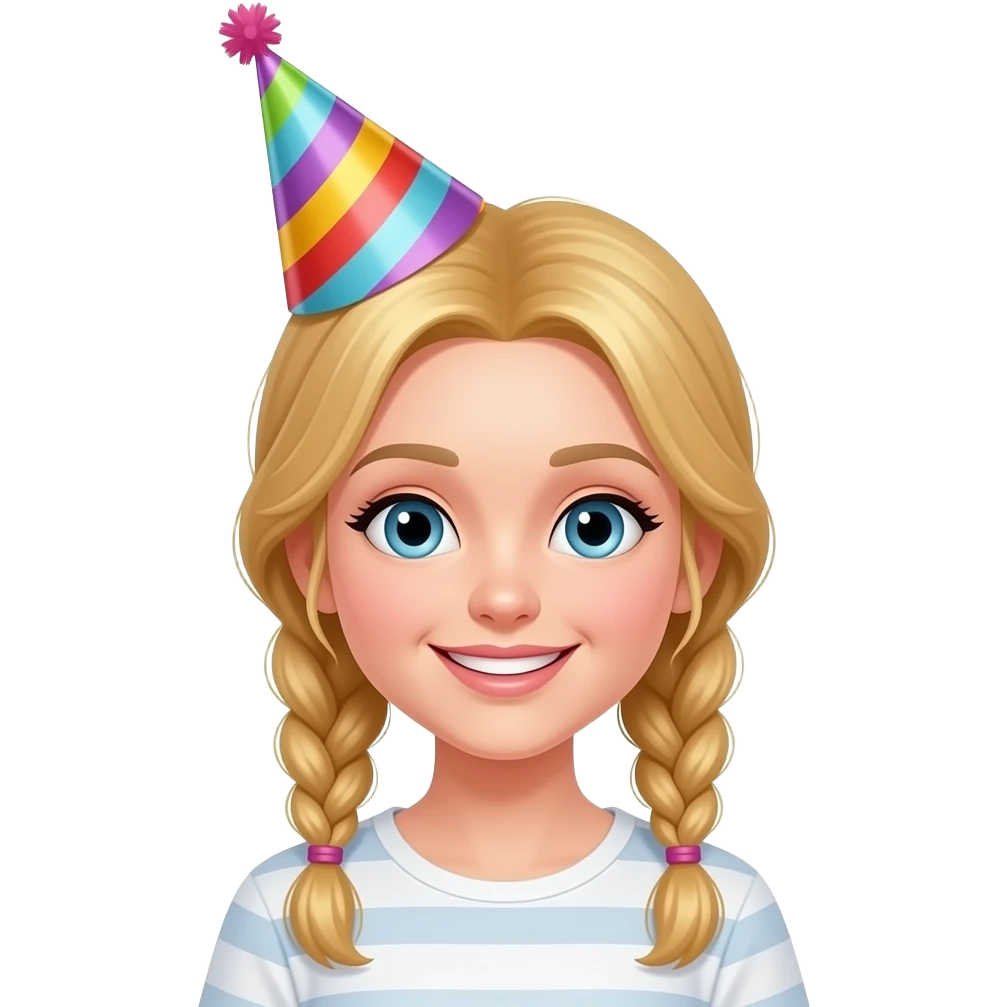 women with golden hairs braid and wear party hat emoji