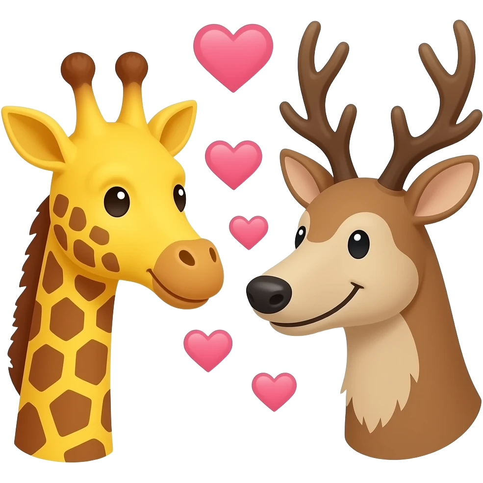 Einfacher Giraffenkopf und Elchkopf lächeln sich zu mit herzchen emoji