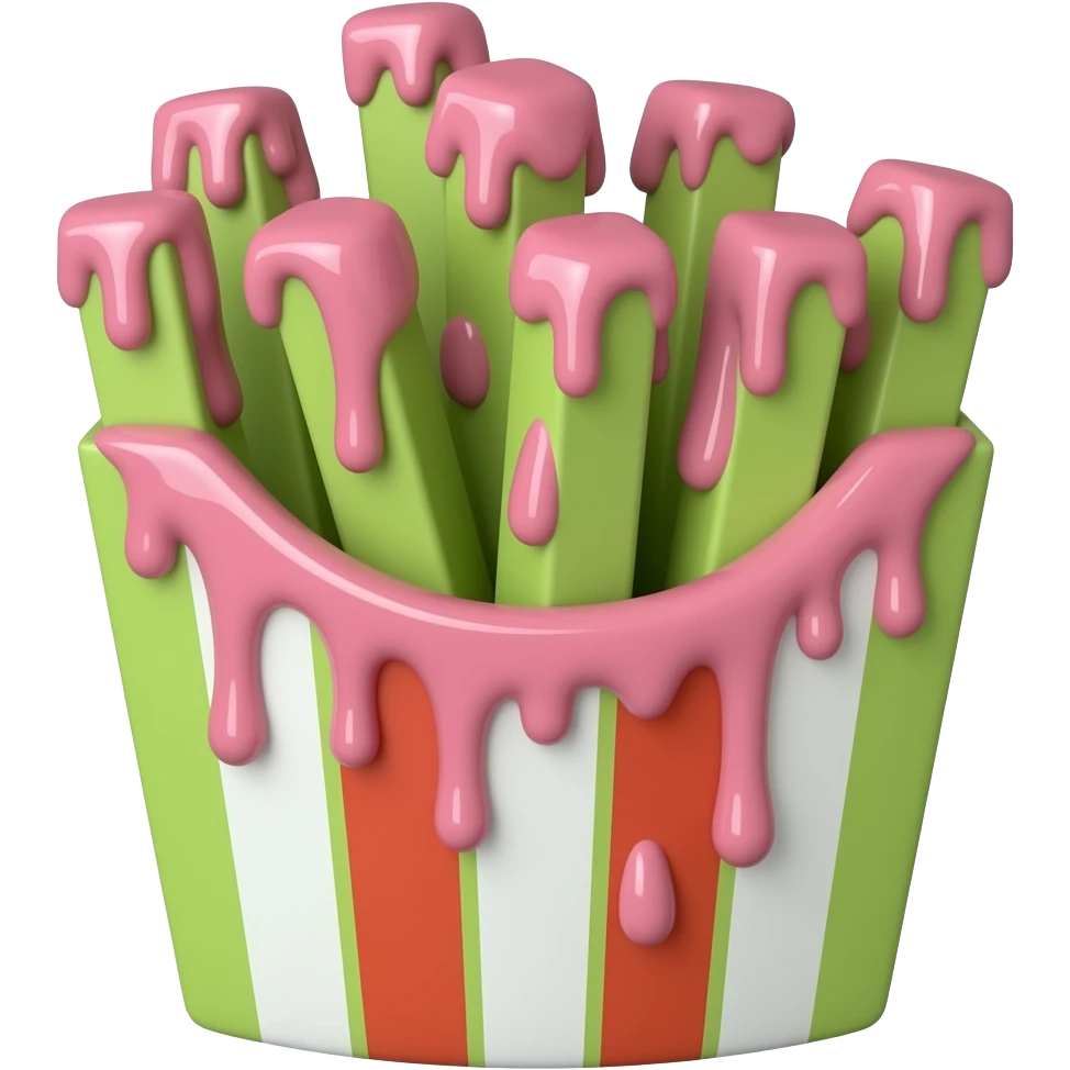 green French fries covered with pink slime emoji