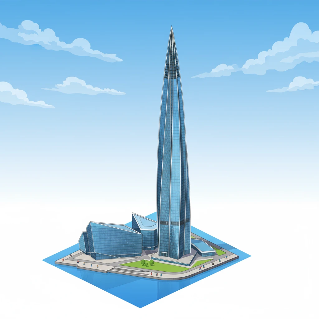 Изометричная, яркая, детализированная, объемная и фотореалистичная иллюстрация башни Лайта-Центр. Чёткие контуры, не размазанные линии, высокое качество, прозрачный фон, не обрезать края картинки emoji