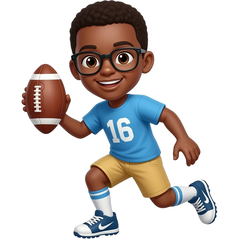 black boy with glasses playing football emoji
