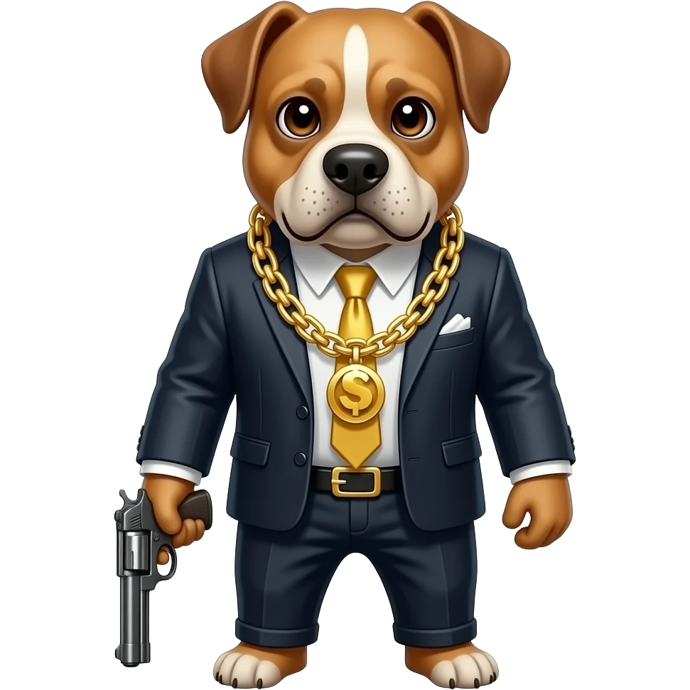 gangster dog with gold chains and a gun emoji