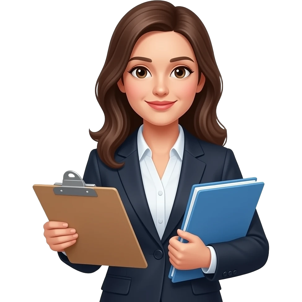 female case manager with clipboard emoji