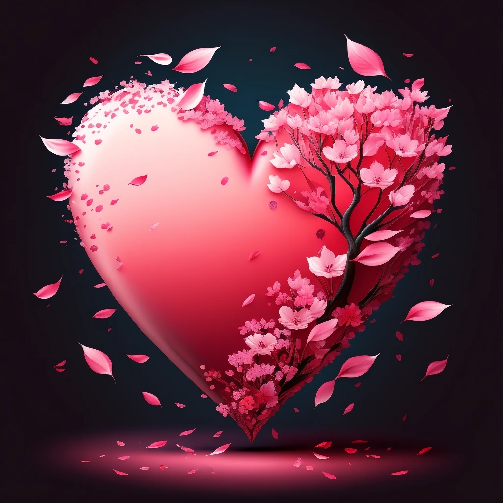 heart with falling sakura petals, no background emoji