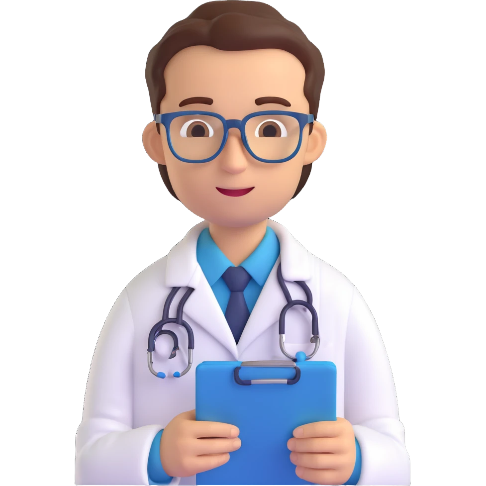 doctor emoji, male, glasses, with medical chart emoji