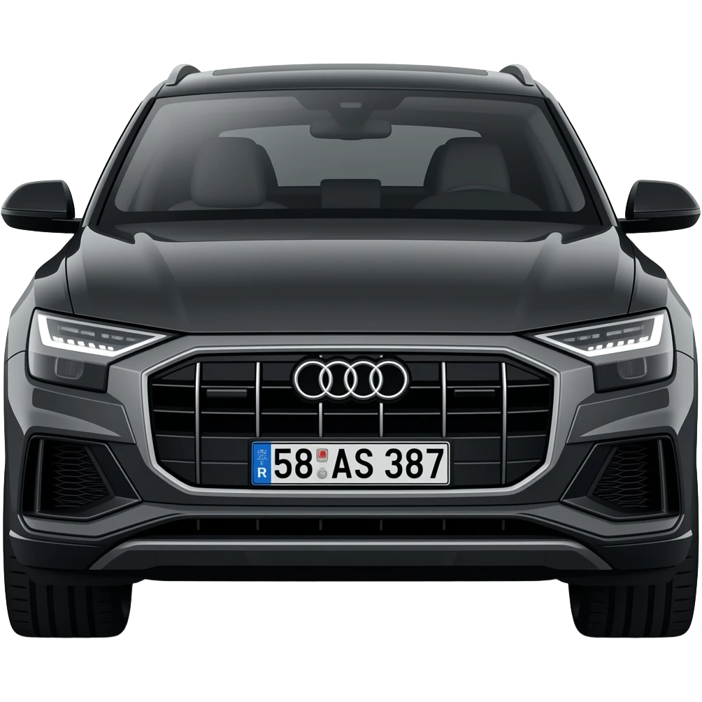 Audi q8 e tron sportback siyah plakadada 58 AS 387 yazsın plaka Türkiye plakasından olsun mavi yerde TR Ve plakanın üstünde beyaz yerde başka şeyler olmasın sadece değim olsun bunu Emoji için yap emoji