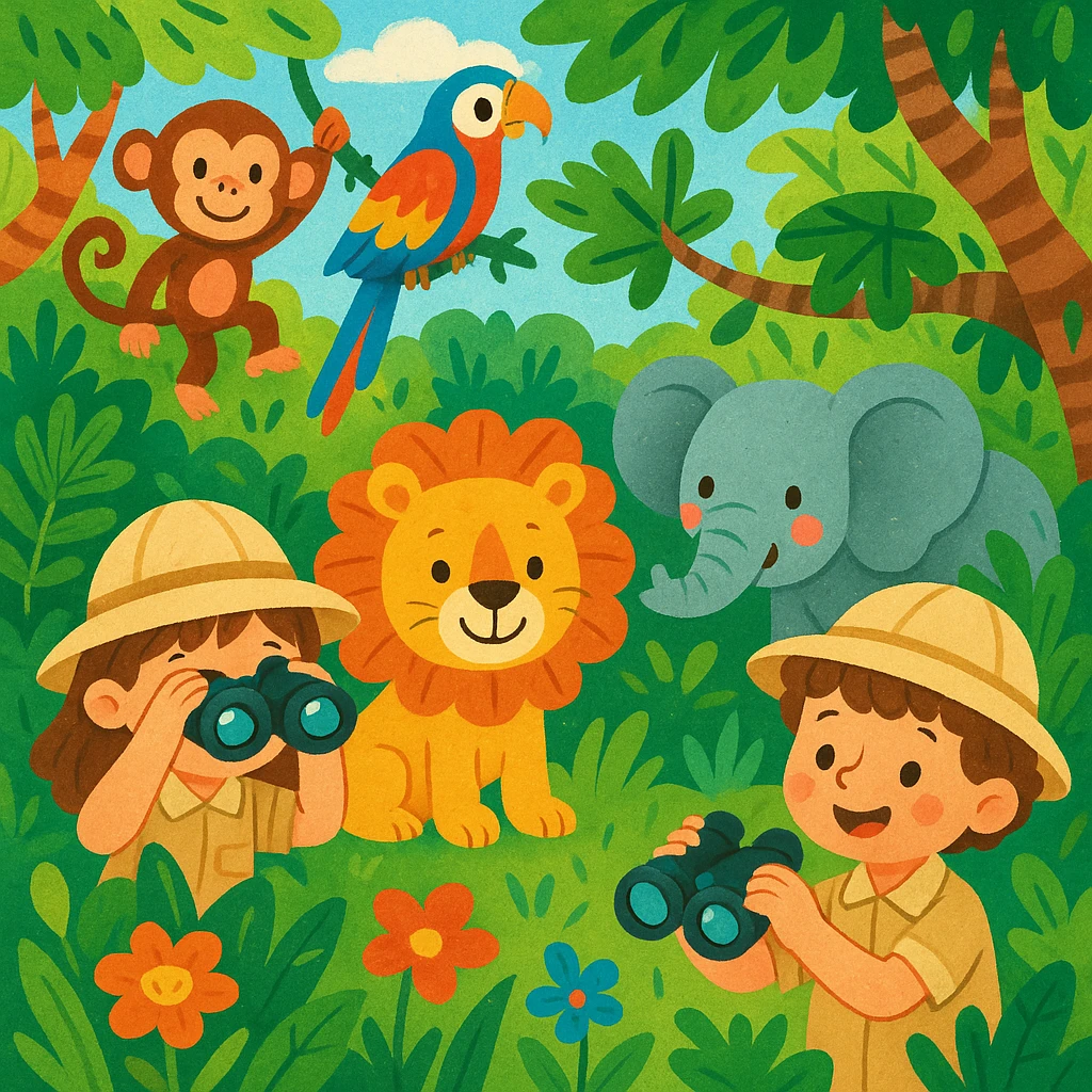 digital illustration of jungle safari in the style of children's illustration   emoji
