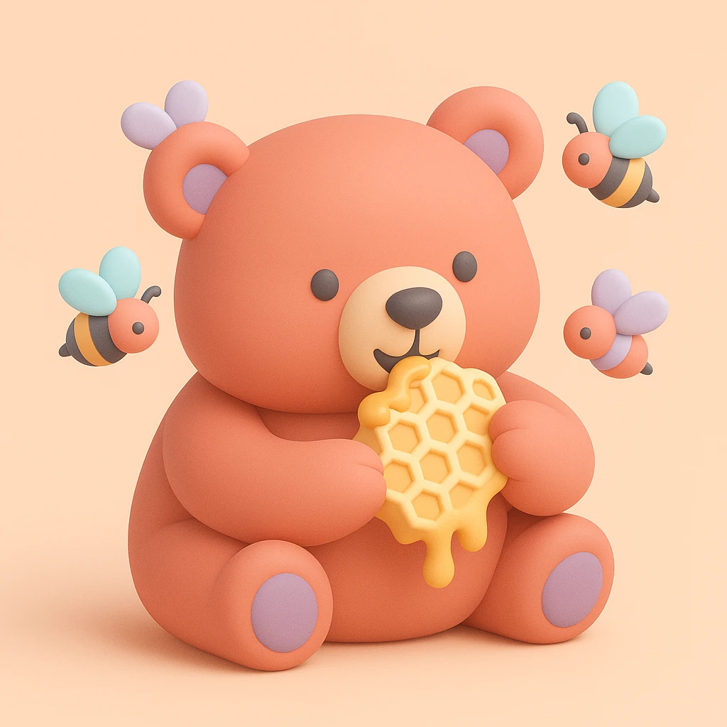 bear eating honeycomb with bees flying around emoji