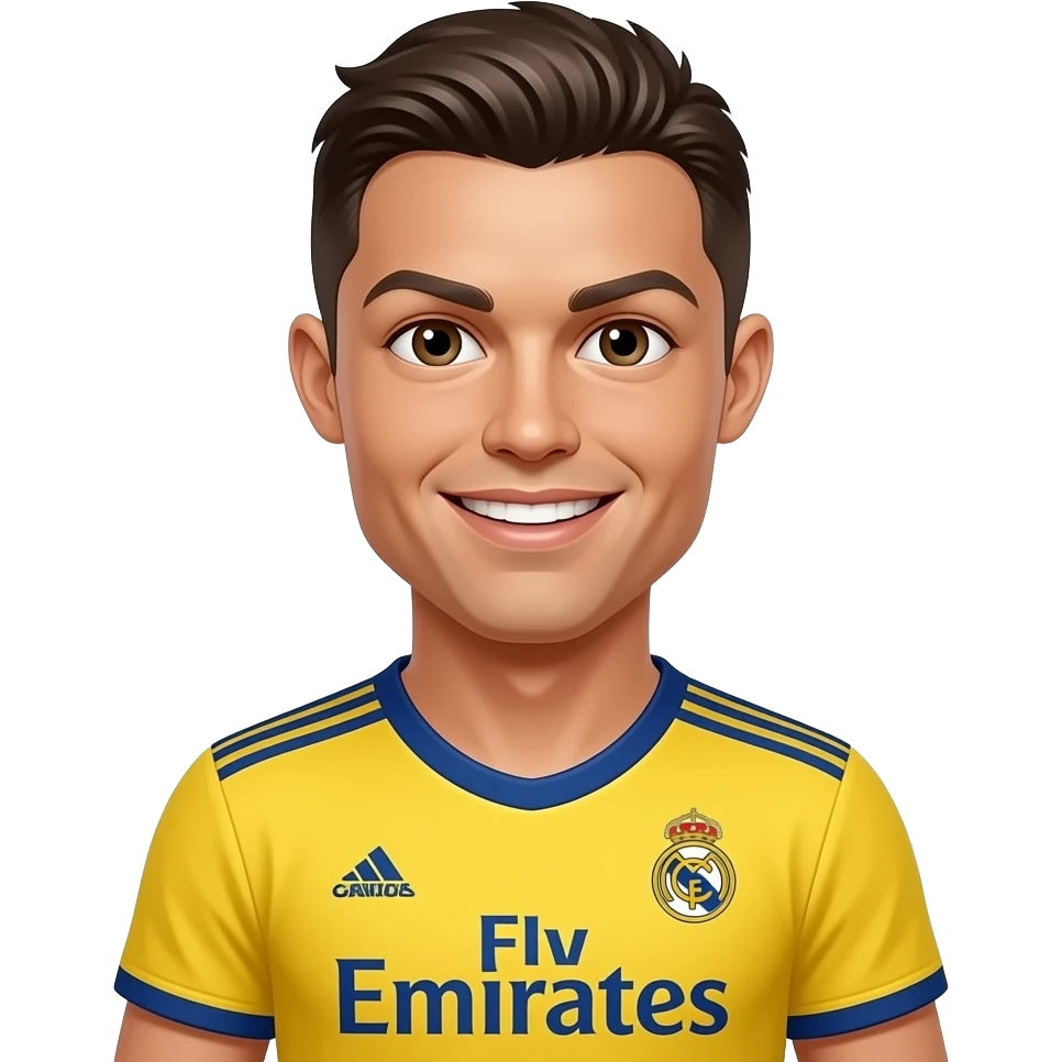 Coveka sa braon kosom sa dresom real madrida koji je zut i da pose ronaldo emoji
