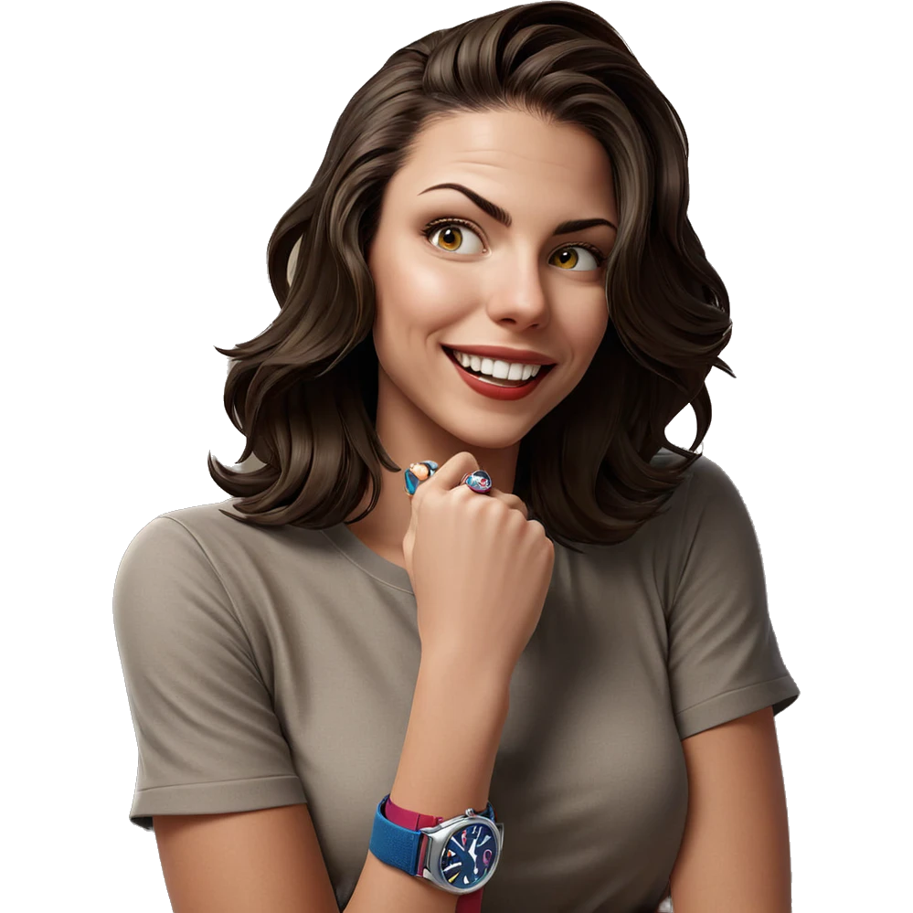 smiling girl with wristwatch emoji