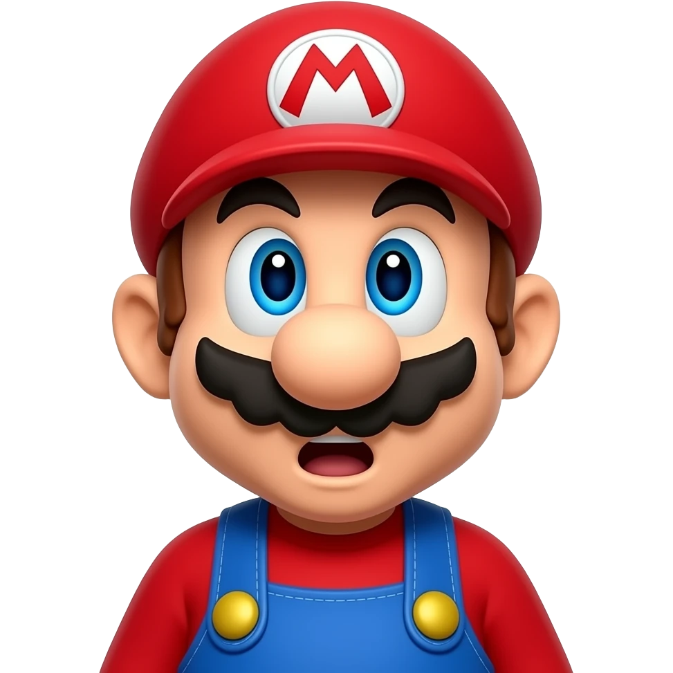 Super Mario looking upward with surprised eyes, cinematic emoji style, vibrant colors emoji