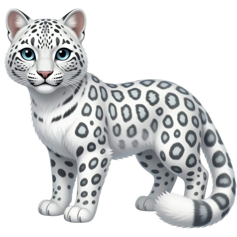 White Snow-leopard-serval-caracal-bobcat-fantasy-hybrid-animal emoji