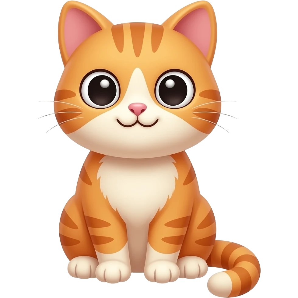 A high-quality sticker of a cute cat, pastel orange, sitting pose, big eyes, smiling, emoji-style, smooth shading, white outline, transparent background. emoji