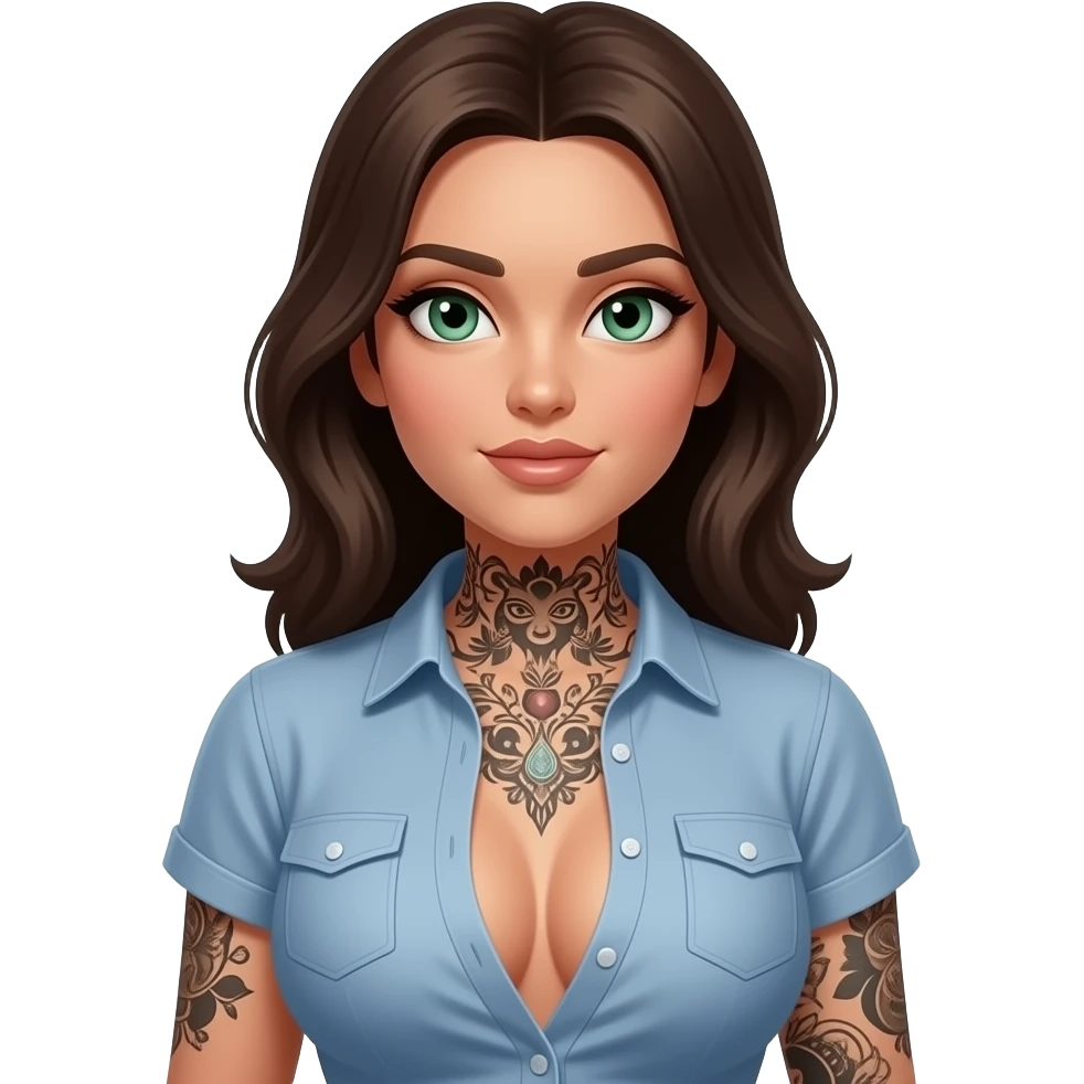 Green eyes tan big boobs sexy ink shirt emoji