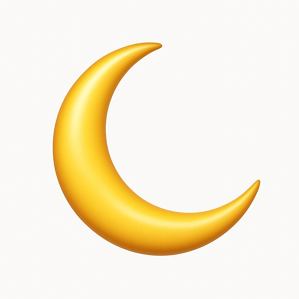 A 3D emoji in iOS emoji aesthetic style of a crescent Moon, slim curved golden shape with a gentle glow, smooth and glossy surface, minimal white background
 emoji