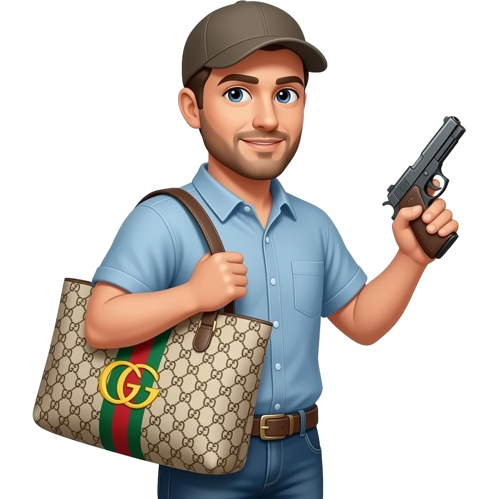 Un gars avc une casquette et une sacoche gucci un et pistolet emoji