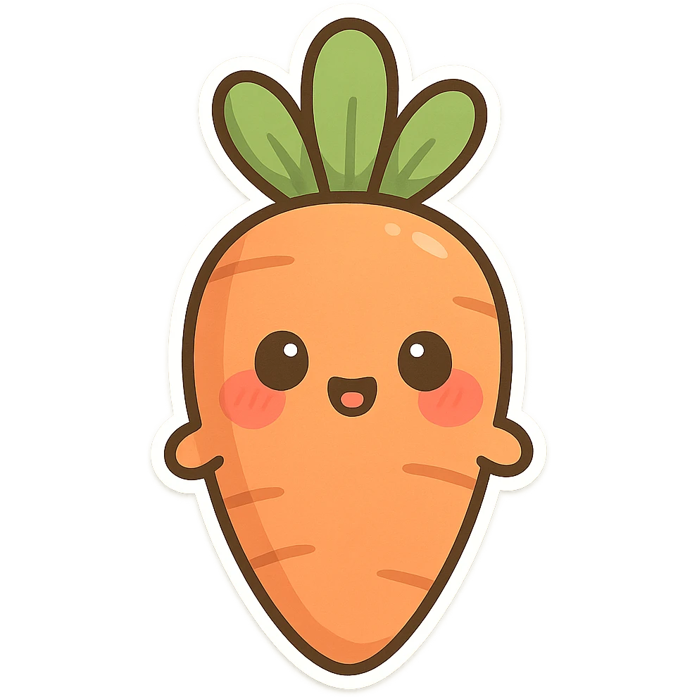 chibi sticker-style carrot, cute and exaggerated, with blushing cheeks and tiny arms emoji