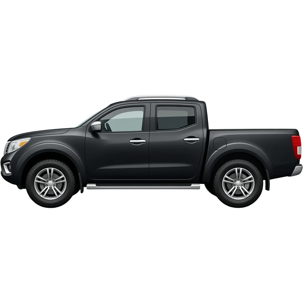 black nissan navara with stock wheels but bigger tires, blaced out windows emoji