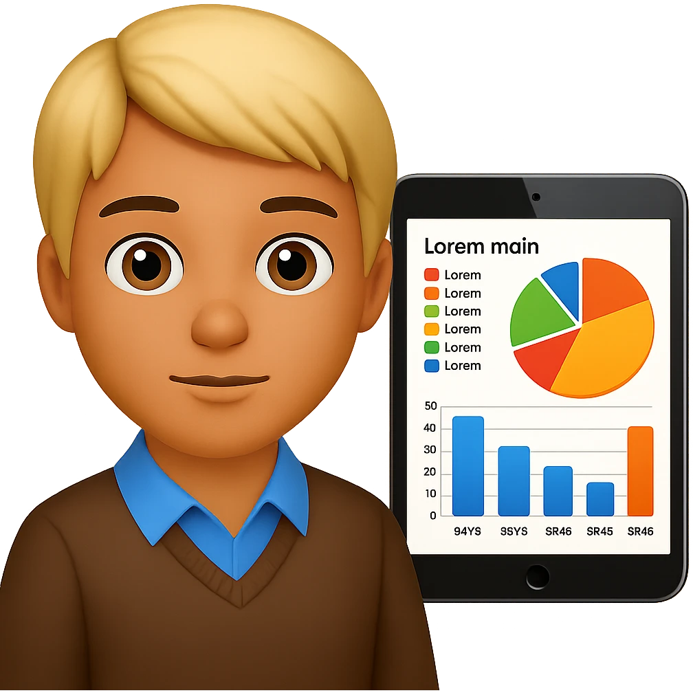 Person reading data and graphs in apple emoji style with a yellow background. emoji