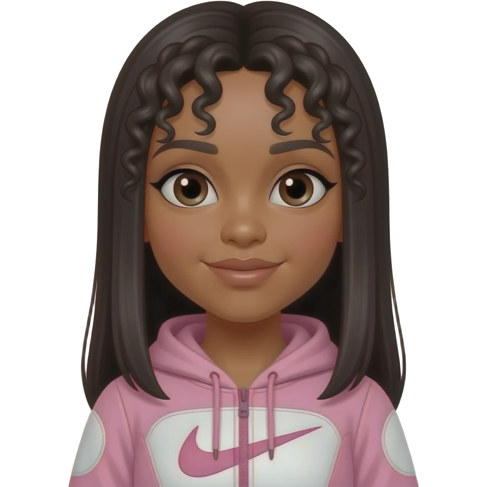 make a black girl with straight hair with like 2 curls in the front with pink nike tech emoji