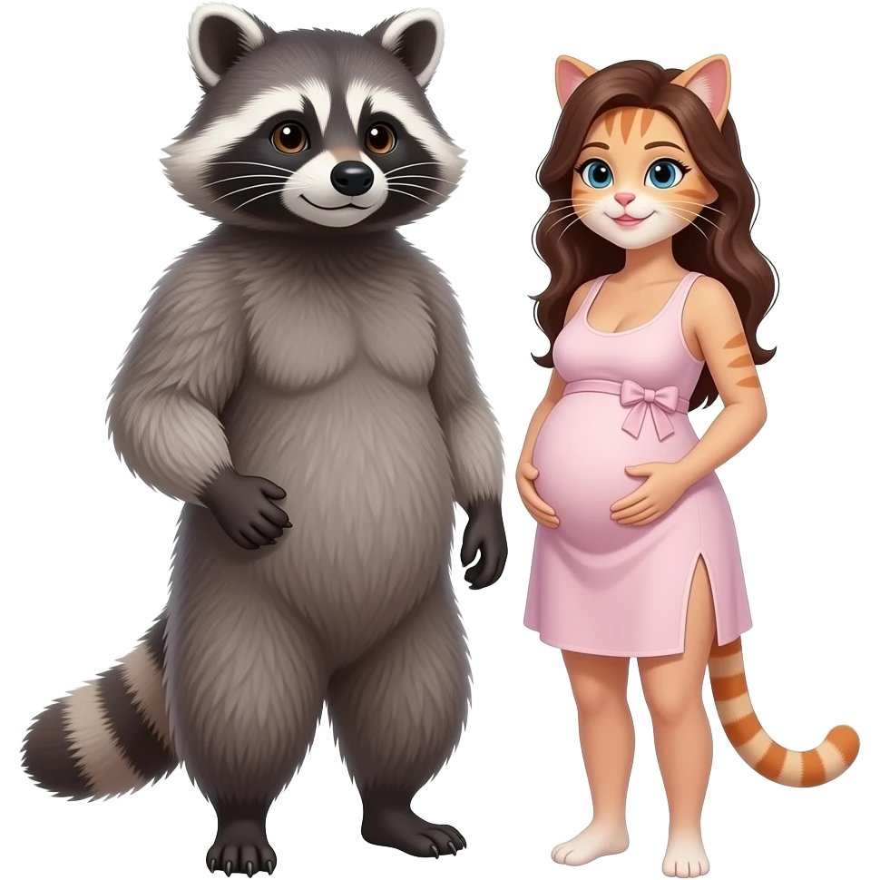 raccoon daddy and his pregnant cat wife. they look like real one and look sexy and hot emoji