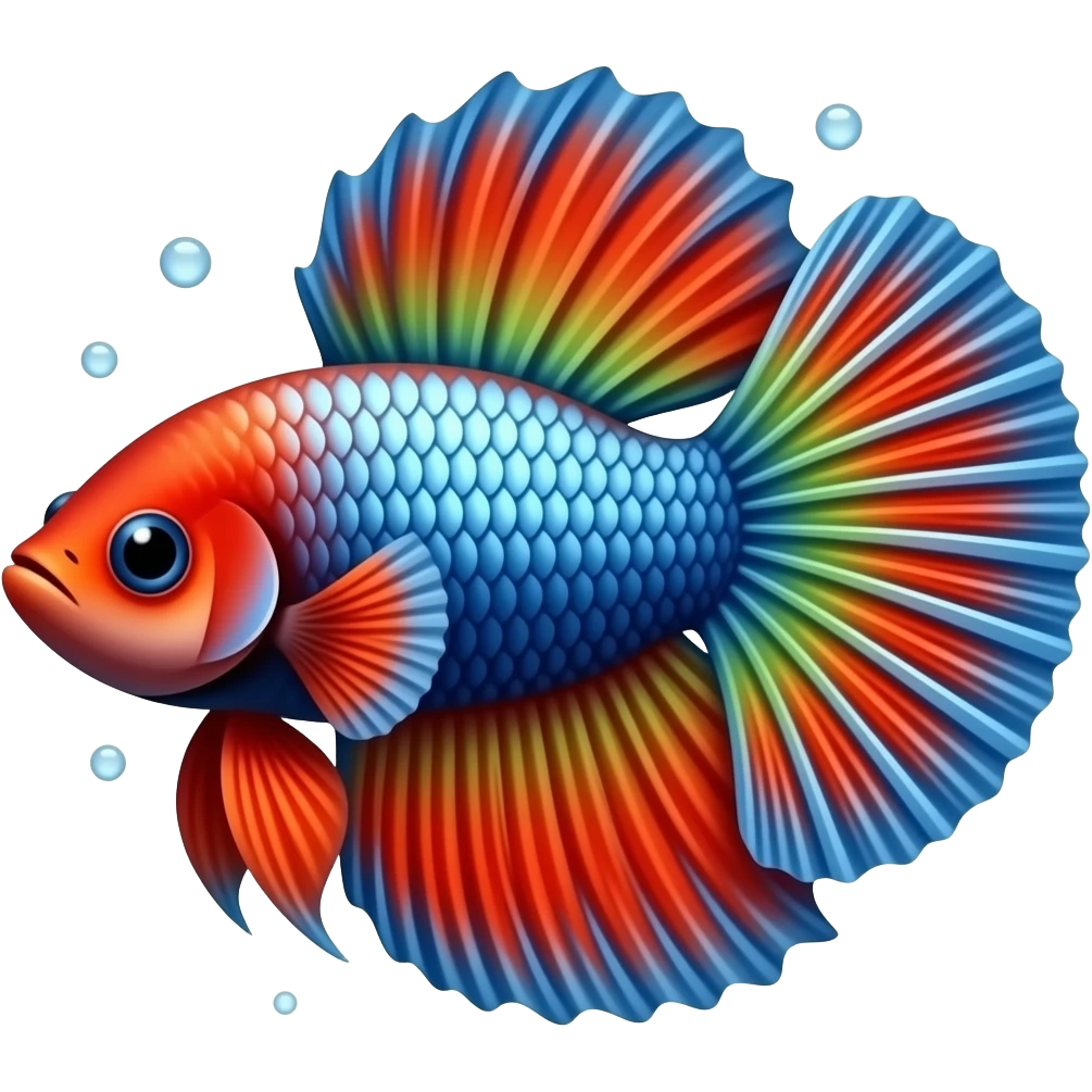 Red and orange with some shiny blue and green scales Betta fish and bubbles emoji