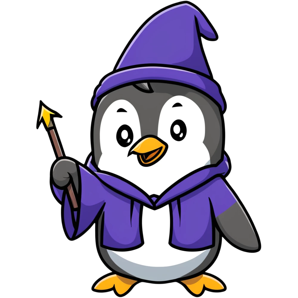 penguin wizard casting a spell emoji