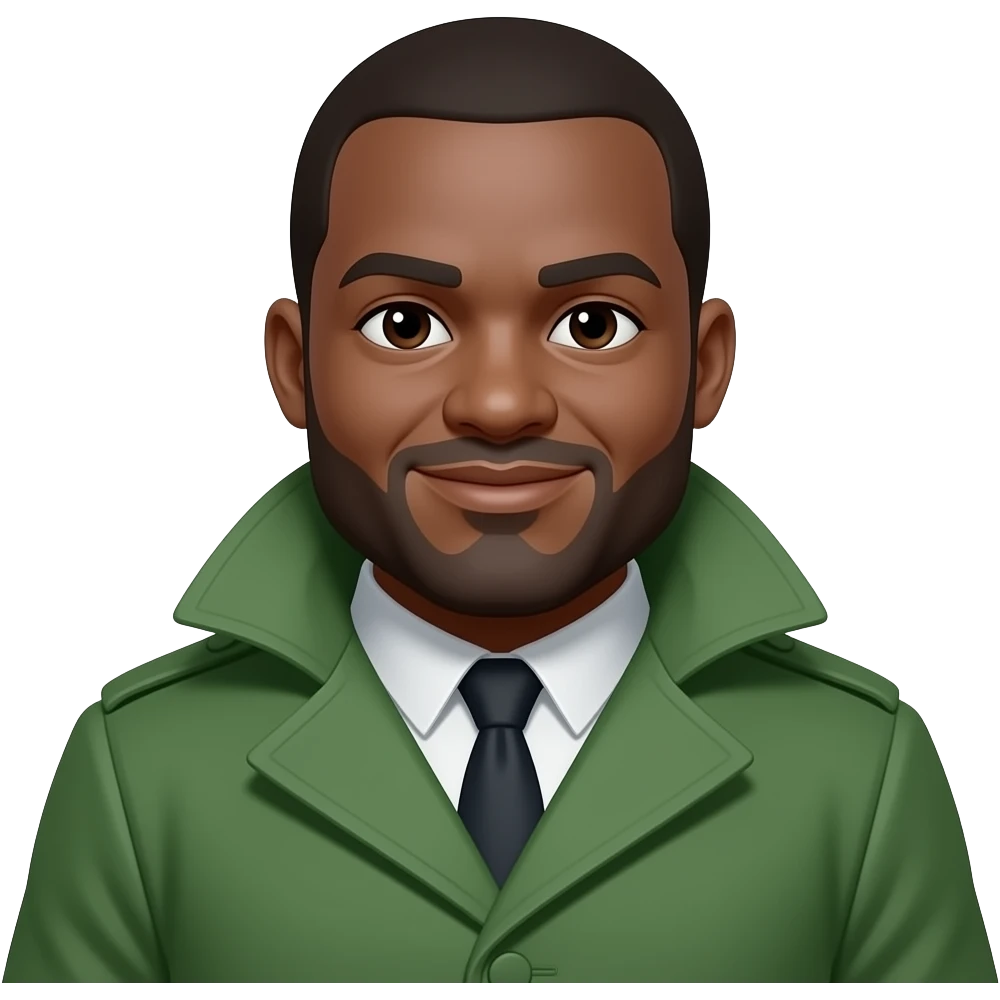 Homem gordo, negro de casaco verde emoji