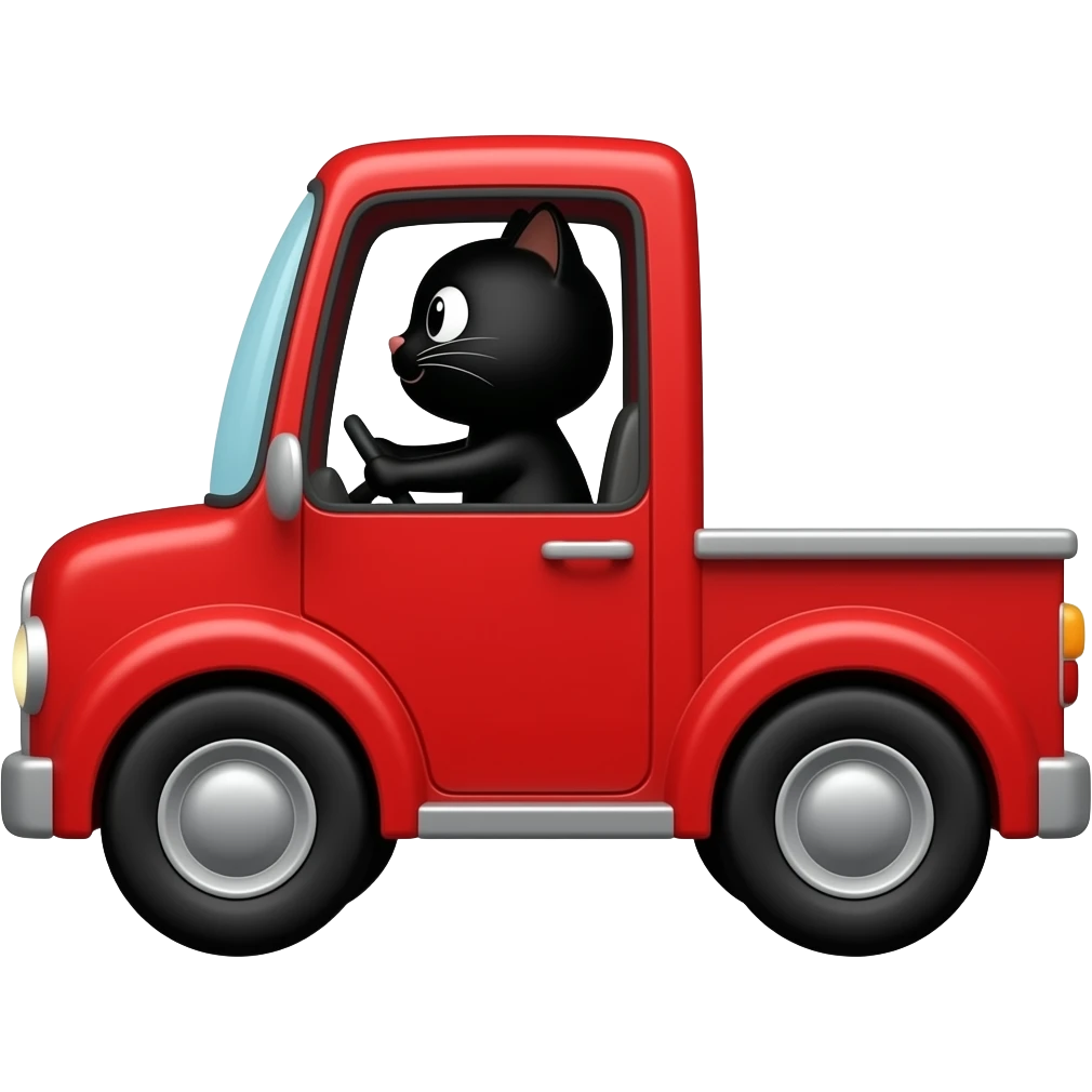 black cat driving red truck emoji